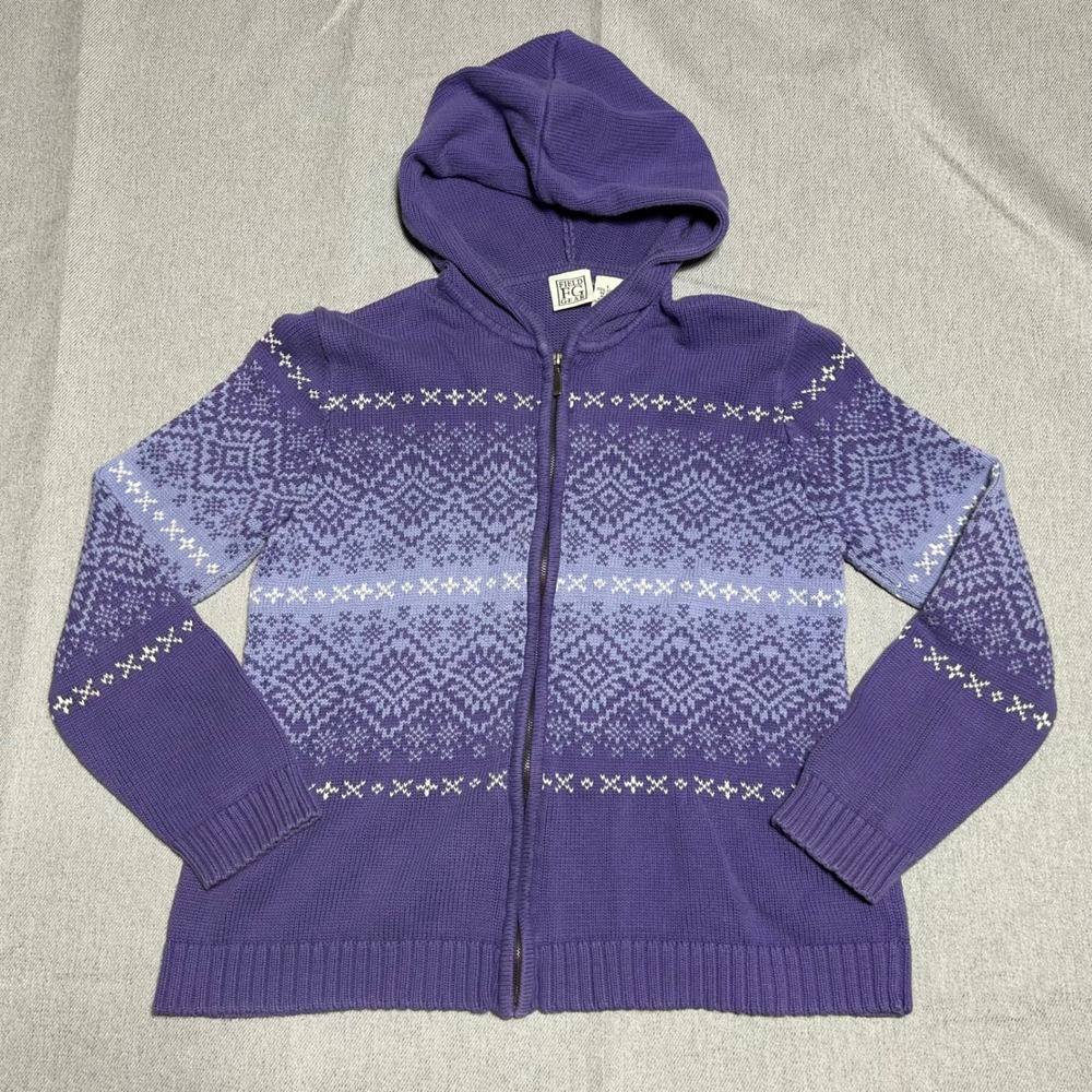 Field Gear Womens Fair Isle Zip Up Hoodie Sweater Large Purple Cotton Nordic